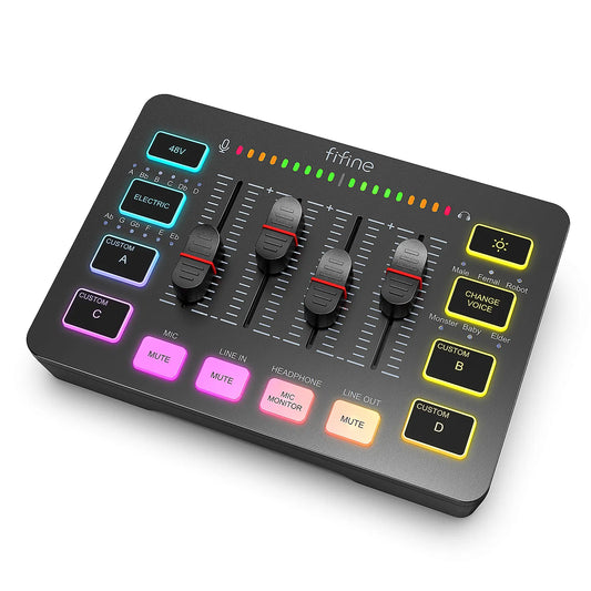 FIFINE Gaming Audio Mixer,Streaming 4-Channel RGB Mixer with XLR